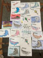 Arctic organism artwork from Springs School students! Mrs. Seff's Regents Class. 2016/17.  Photo by Lisa Seff.  August 2017.  