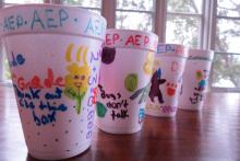 AEP styrofoam cups by students in Mrs. O'Connors class!