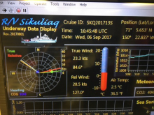 R/V Sikuliaq Underway Data Display of wind speed and temperature. September 6, 2017. Photo by Lisa Seff.