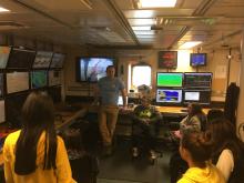 Anvil City Science Academy middle school students check out the computer displays onboard the R/V Sikuliaq. Photo by Lisa Seff.  September 18, 2017.