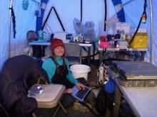 Journaling in the Polarhaven lab tent.