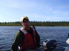 Seth guides our raft out to the sampling area on Shuch’ye Lake. 