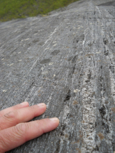 Striations on the exposed bedrock