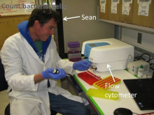 Sean O'Neil working on flow cytometer