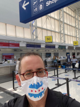 Jon Pazol at the airport to start his research experience.