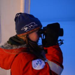 Katie Gavenu participating in Ice Watch aboard the Fedorov. Photo by Katy Human.