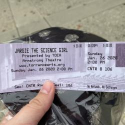Ticket for Jargie the Science Girl- Photo by DJ Kast