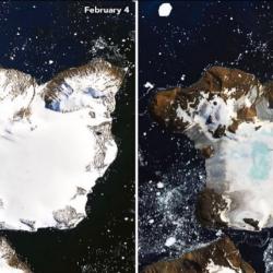 NASA images of Eagle Island, Antarctica on February 4 and February 13, 2020