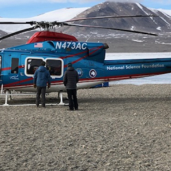 Boarding helicopter at Lake Fryxell.