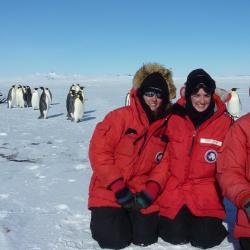 Researchers with Emperor penguins