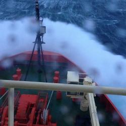 The bow of the ship in heavy seas