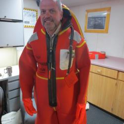 Me trying on my gumby or immersion suit.