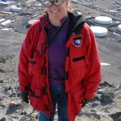 Lesley standing on Observation Hill, McMurdo, Antarctica
