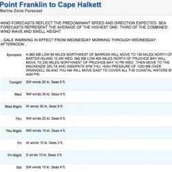 Marine Zone area forecast for Point Franklin to Cape Halkett.  Courtesy NOAA National Weather Service.  September 2, 2014.